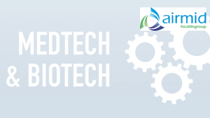 Medtech & Biotech event graphic with Airmid Healthgroup logo, representing the summit where Dr. Natasha Gordon spoke on environmental wellness and air quality.