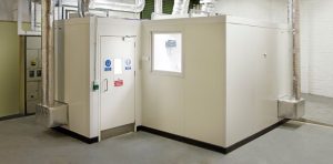28.5 m³ environmental aerobiology test chamber used for ISO 16000-3:2011 testing at Airmid Healthgroup
