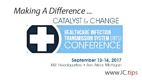 Healthcare Infection Transmission System Conference logo with event dates and location on Infection prevention