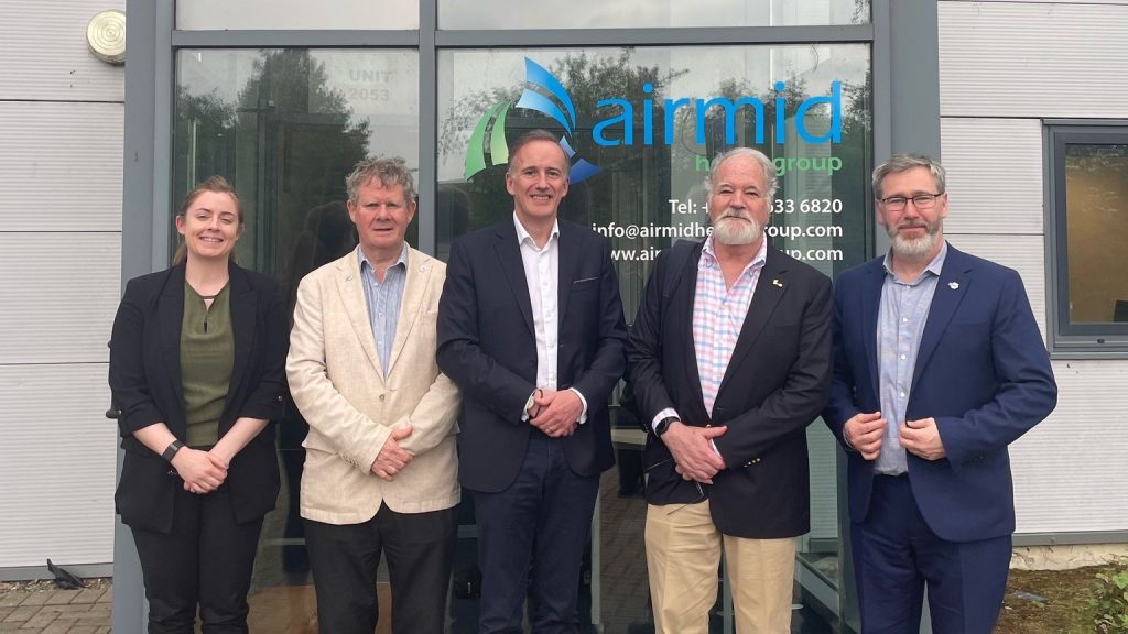 Group photo of ASHRAE Ireland seminar participants outside Airmid Healthgroup's Citywest facilities, showcasing industry experts and Airmid's commitment to sustainable building practices.