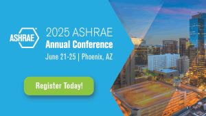 ASHRAE 2025 Annual Conference promotional image with city skyline and "Register Today" button