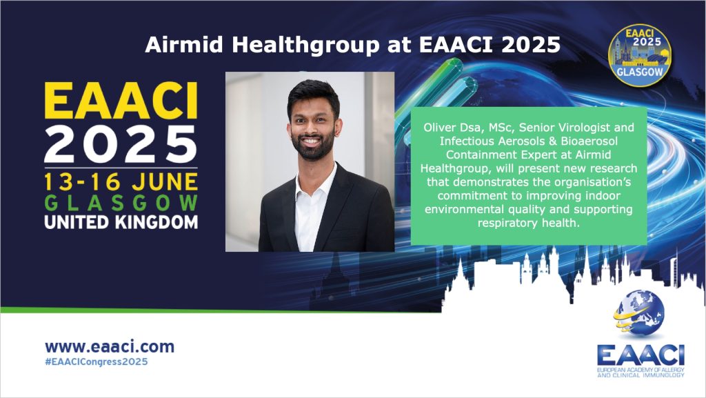 Airmid Healthgroup poster presentations at EAACI 2025 showcasing research on indoor allergens and air cleaning technologies