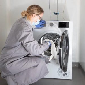 BS EN ISO 20743:2021 antimicrobial and hygiene validation testing on a laundry appliance at Airmid Healthgroup