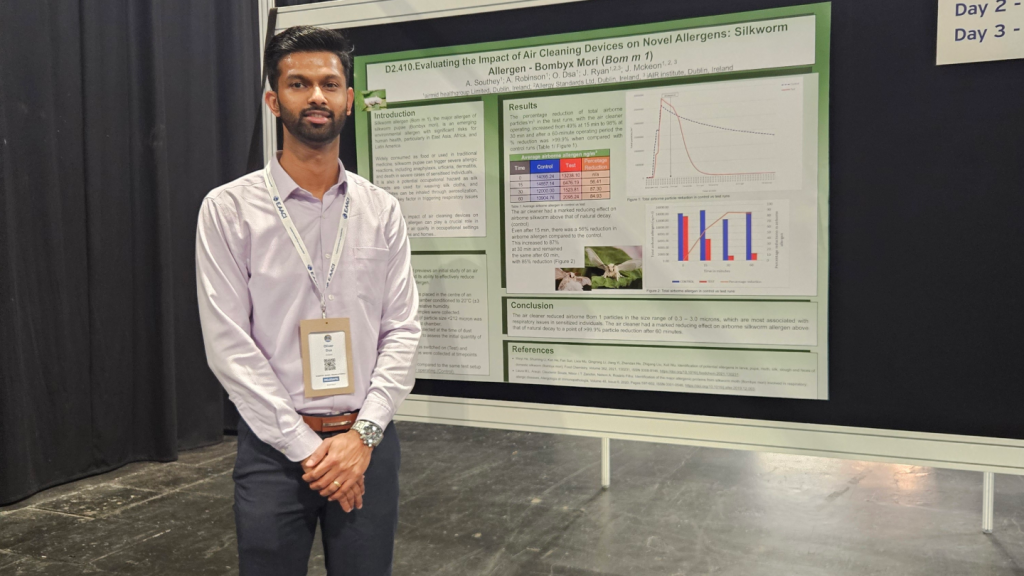 Oliver Dsa at EAACI 2025 with his poster on evaluating air cleaning devices and novel allergens