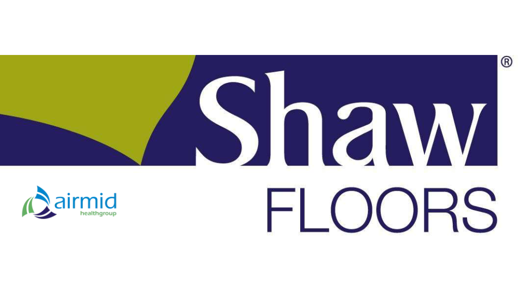 Shaw Floors and Airmid Healthgroup logo highlighting partnership in indoor air quality research.