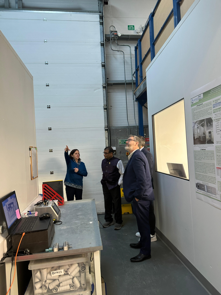 Professor Chandra Sekhar and ASHRAE Ireland representatives observe an environmental chamber demonstration at Airmid Healthgroup.