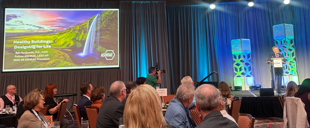 William McQuade – ASHRAE Presidential Address 2026 | Airmid Healthgroup William McQuade delivering the Presidential Address at the ASHRAE Winter Conference 2026 on Healthy Buildings and Indoor Environmental Quality