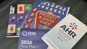 Event guides from TISE 2026, ASHRAE Winter Conference 2026, and AHR Expo highlighting indoor environmental quality and building science forums