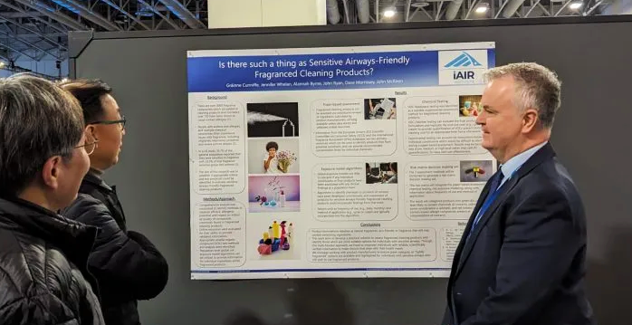 Dave Morrissey presenting research on fragranced cleaning products and indoor air quality at AAAAI 2024 conference