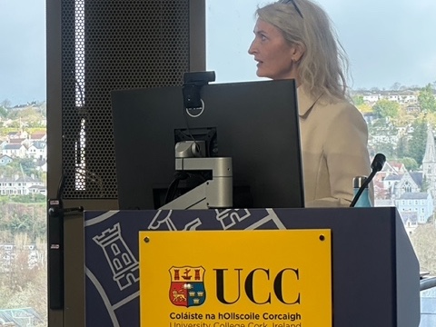 Dr Ciara Steele at the UCC Breathing Better, Learning Better seminar | Airmid Healthgroup Dr Ciara Steele, Inishowen-based GP and co-founder of Clean Air Advocacy Ireland, speaking at the UCC classroom air quality seminar, March 2026.