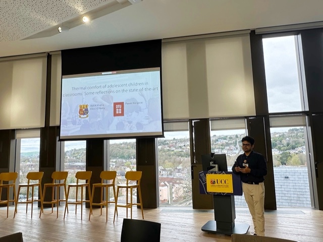 Dr Asit Kumar Mishra hosting the UCC classroom air quality seminar | Airmid Healthgroup Dr Asit Kumar Mishra of UCC's School of Public Health presenting on thermal comfort in classrooms at the Breathing Better, Learning Better seminar, University College Cork, March 2026.