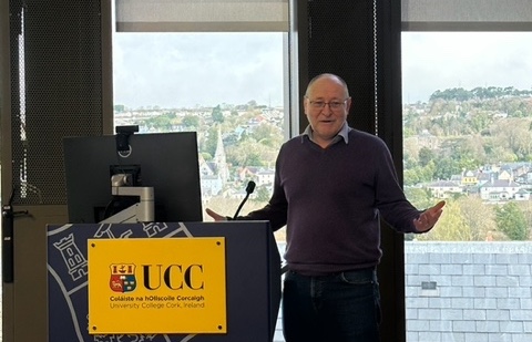Prof John Wenger opens the UCC classroom air quality seminar | Airmid Healthgroup Professor John Wenger of UCC's School of Chemistry delivering the opening address at the Breathing Better, Learning Better classroom air quality seminar, March 2026.