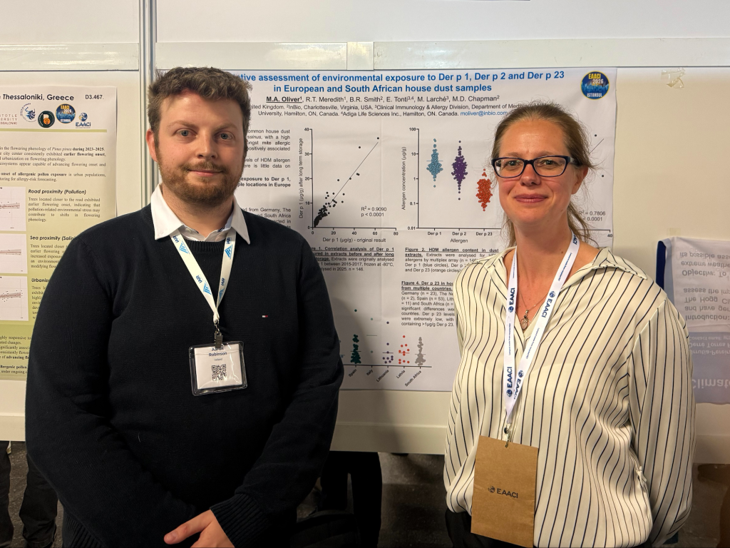 Aaron Robinson of Airmid Healthgroup with Maria Oliver of InBio at the EAACI 2026 poster session in Istanbul