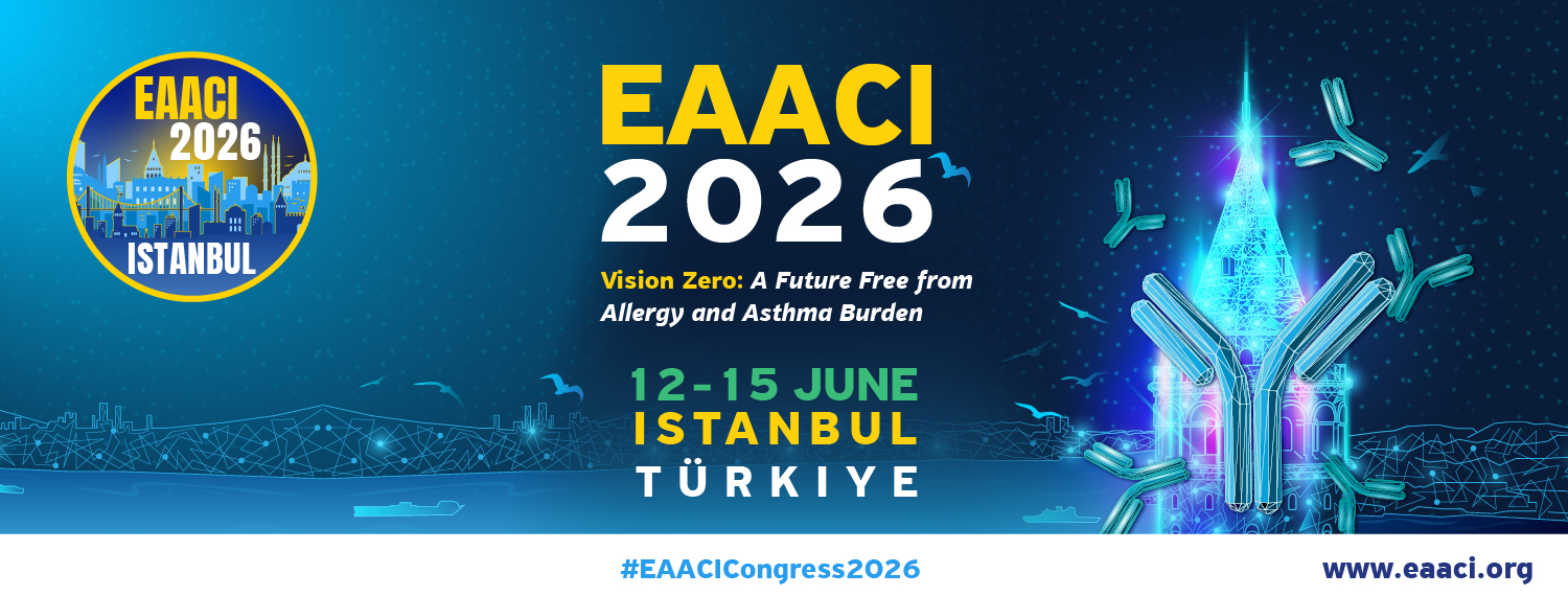 EAACI Congress 2026 – Istanbul, Türkiye, 12–15 June | Airmid Healthgroup EAACI Congress 2026 banner showing the event dates 12 to 15 June in Istanbul, Türkiye, with the theme Vision Zero: A Future Free from Allergy and Asthma Burden