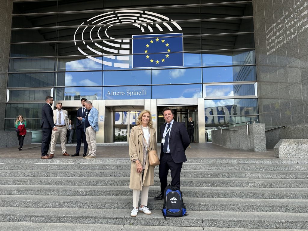 event, June 2025Alt text: Dr John McKeon and Marianne Kemmer, Executive Director of the Indoor Air Quality Society, outside the Altiero Spinelli building at the European Parliament in Brussels