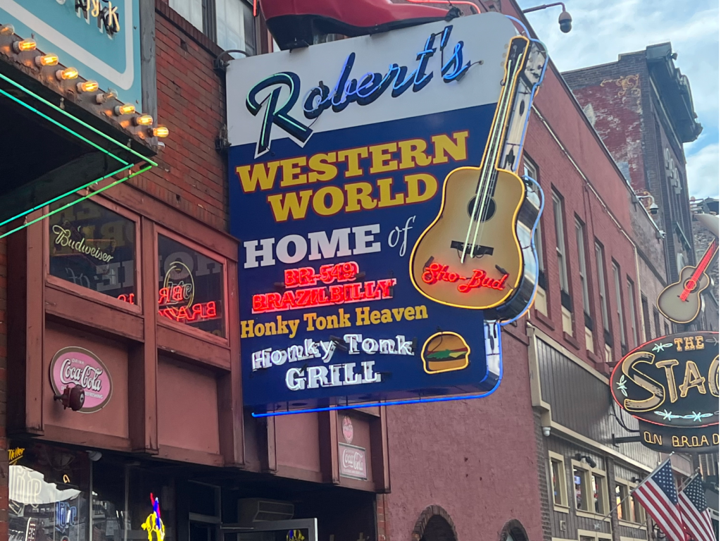 Robert's Western World honky-tonk bar and grill sign on Broadway in Nashville, Tennessee, near the APIC 2026 conference venue.