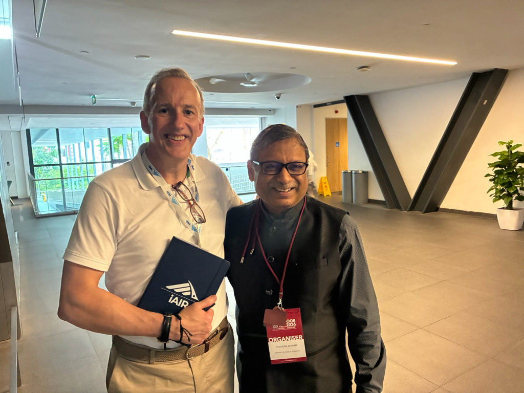 Airmid Healthgroup CEO Dr. John Ryan with Indoor Air 2026 organiser Professor Chandra Sekhar of the National University of Singapore at Indoor Air 2026