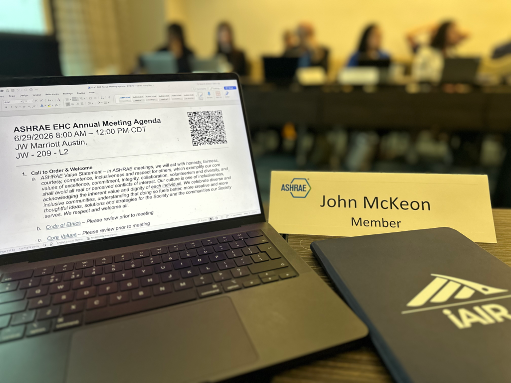 Dr John McKeon at the ASHRAE Environmental Health Committee annual meeting, 2026 ASHRAE Annual Conference