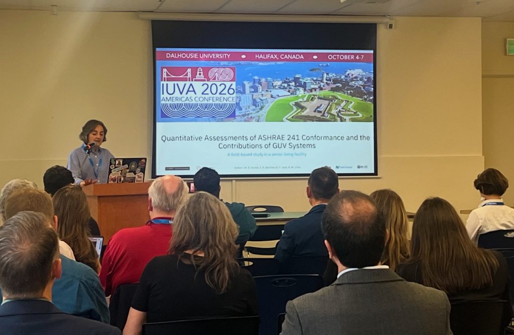 Giulia Santi, CEO of Light Progress, presenting a field study on ASHRAE 241 conformance and germicidal UV systems at Dalhousie University